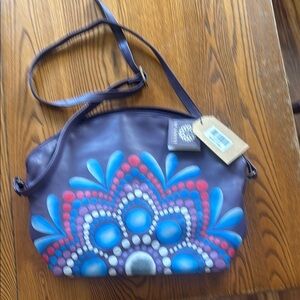 Artistic Purple and Blue Crossbody Bag with Floral Design